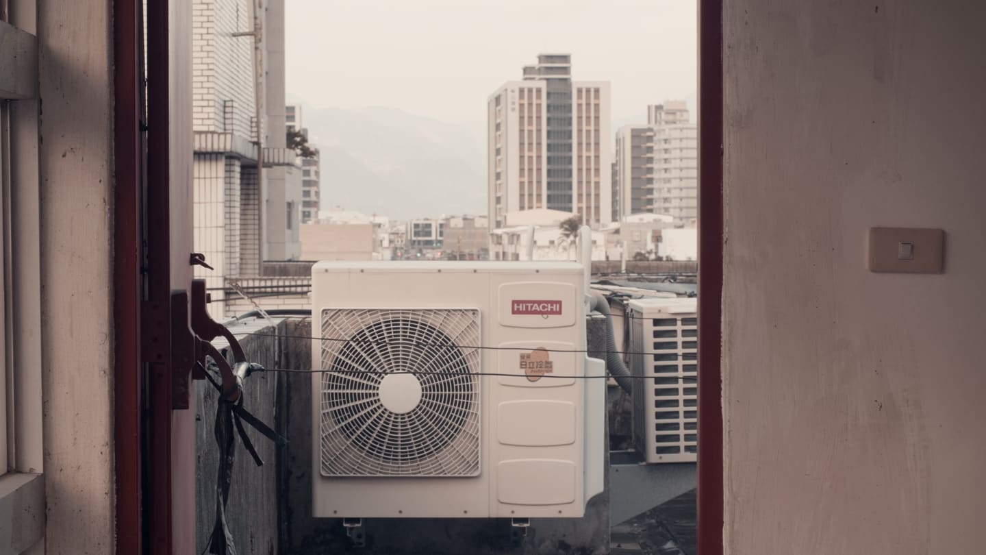 view through a door on a roof terrace in Taiwan