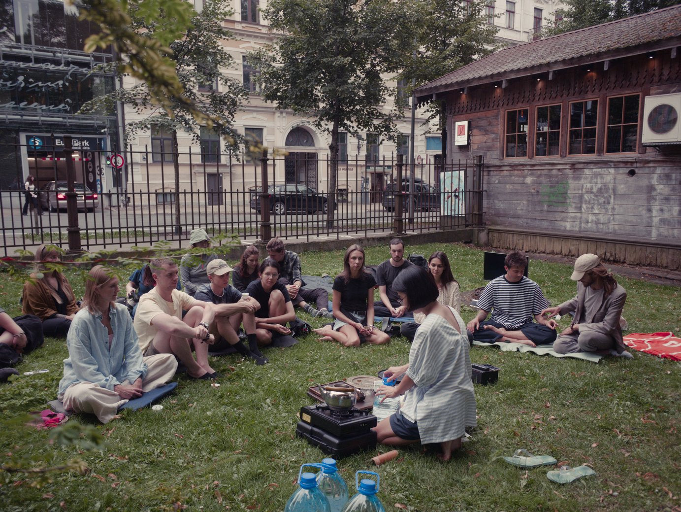 gongfu tea ceremony meditation with wild farmed loose leaf tea in a park in Riga